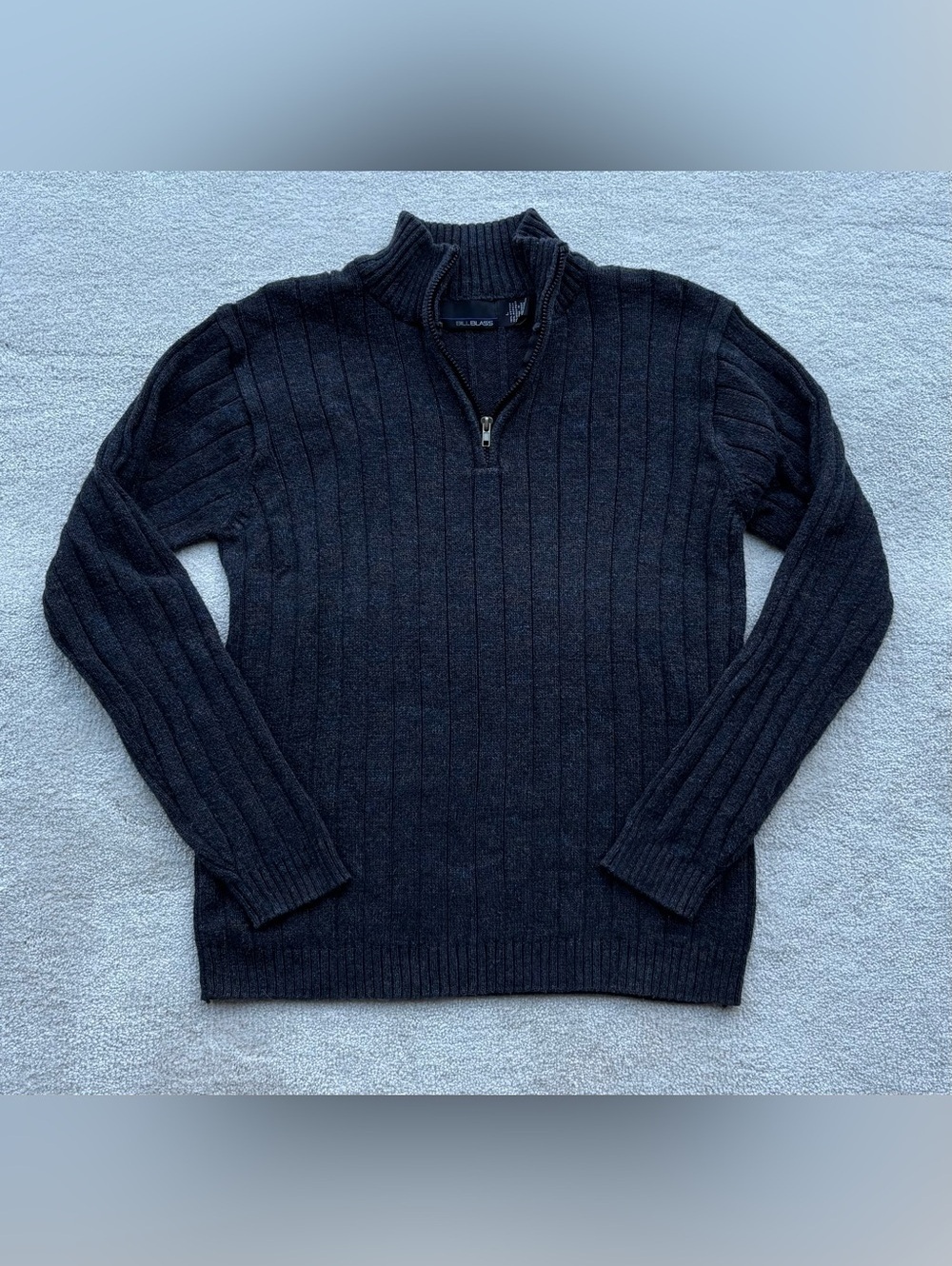 bill blass Men's Black Ribbed Half-Zip Sweater